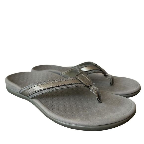 Vionic Tide II Toe Post Orthaheel Sandal Pewter Silver - Picture 3 of 9